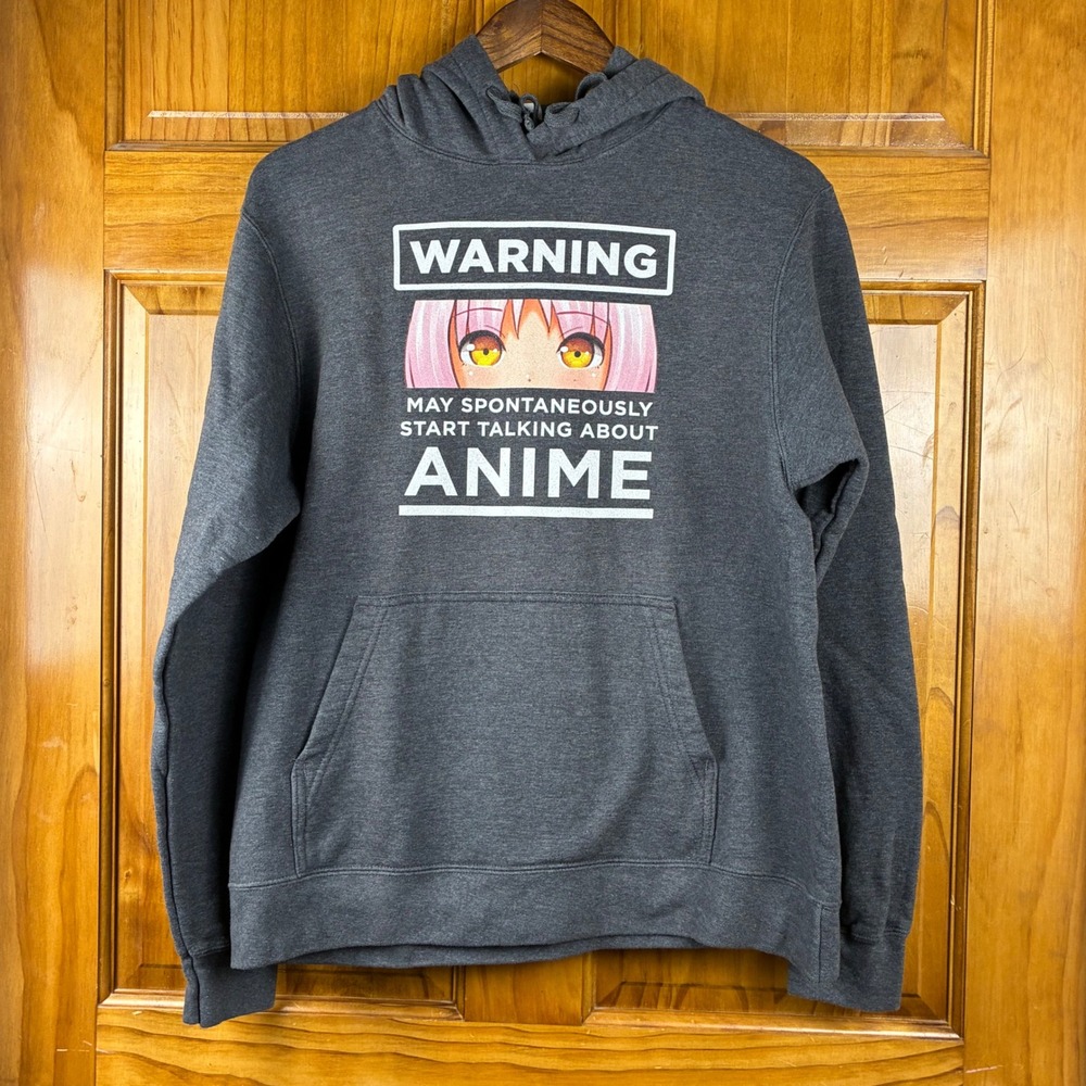 Warning May Start Talking About Anime Hoodie Grey Womens M Otaku Streetwear